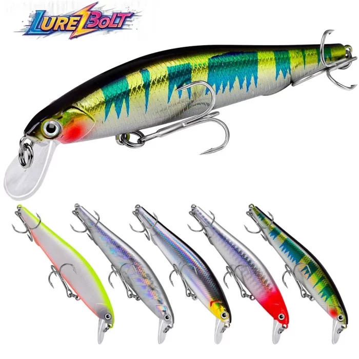 LureBolt Slender Minnow Crankbait - Mid Shallow Diving Laser Reflective Lures for Bass and Trout