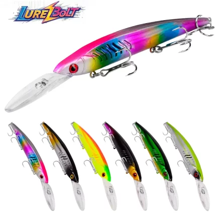 LureBolt Long Lip Minnow Lure Bait Deep Diving Lifelike Hard Fishing Lures for Freshwater