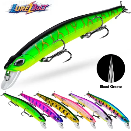 LureBolt Slim Minnow Lure Bait Lifelike Blood Groove Hook Hard Fishing Lures for Freshwater and Saltwater