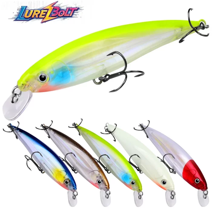 LureBolt Floating Minnow Fishing Lure - Realistic Hard Bait with Treble Hooks for Bass, Pike & More