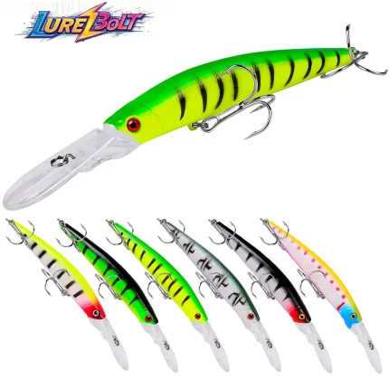 LureBolt Deep Diving Minnow Lure Lifelike Bright Color Long Casting Hard Bait for Freshwater and Saltwater