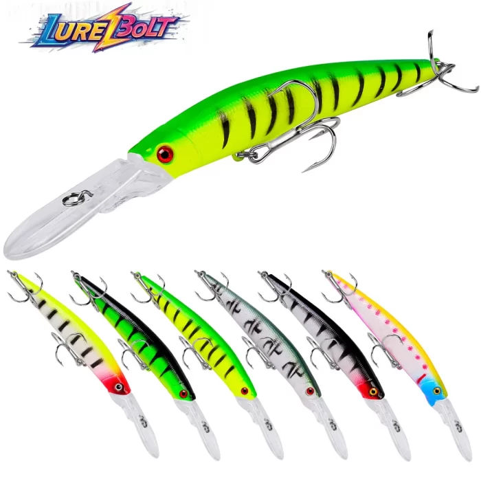 LureBolt Deep Diving Minnow Lure Lifelike Bright Color Long Casting Hard Bait for Freshwater and Saltwater