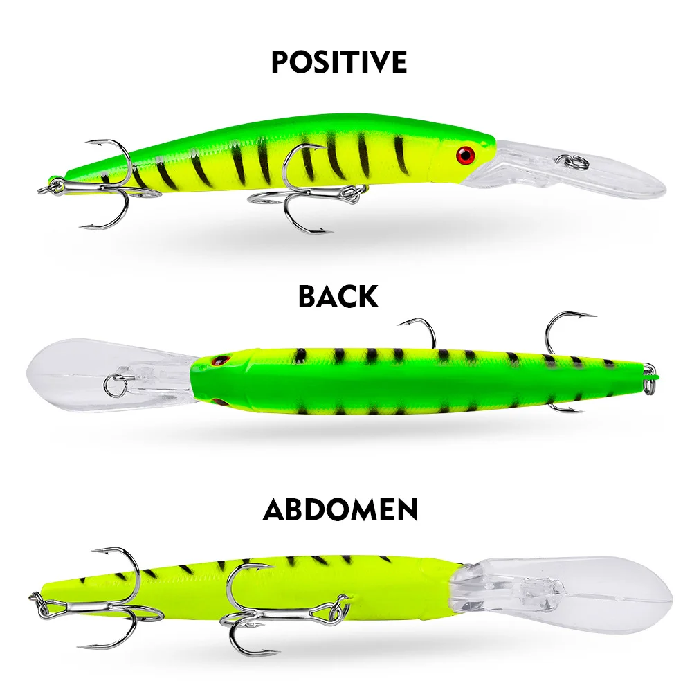 Lure displayed from front, back, and bottom views to highlight shape and detail