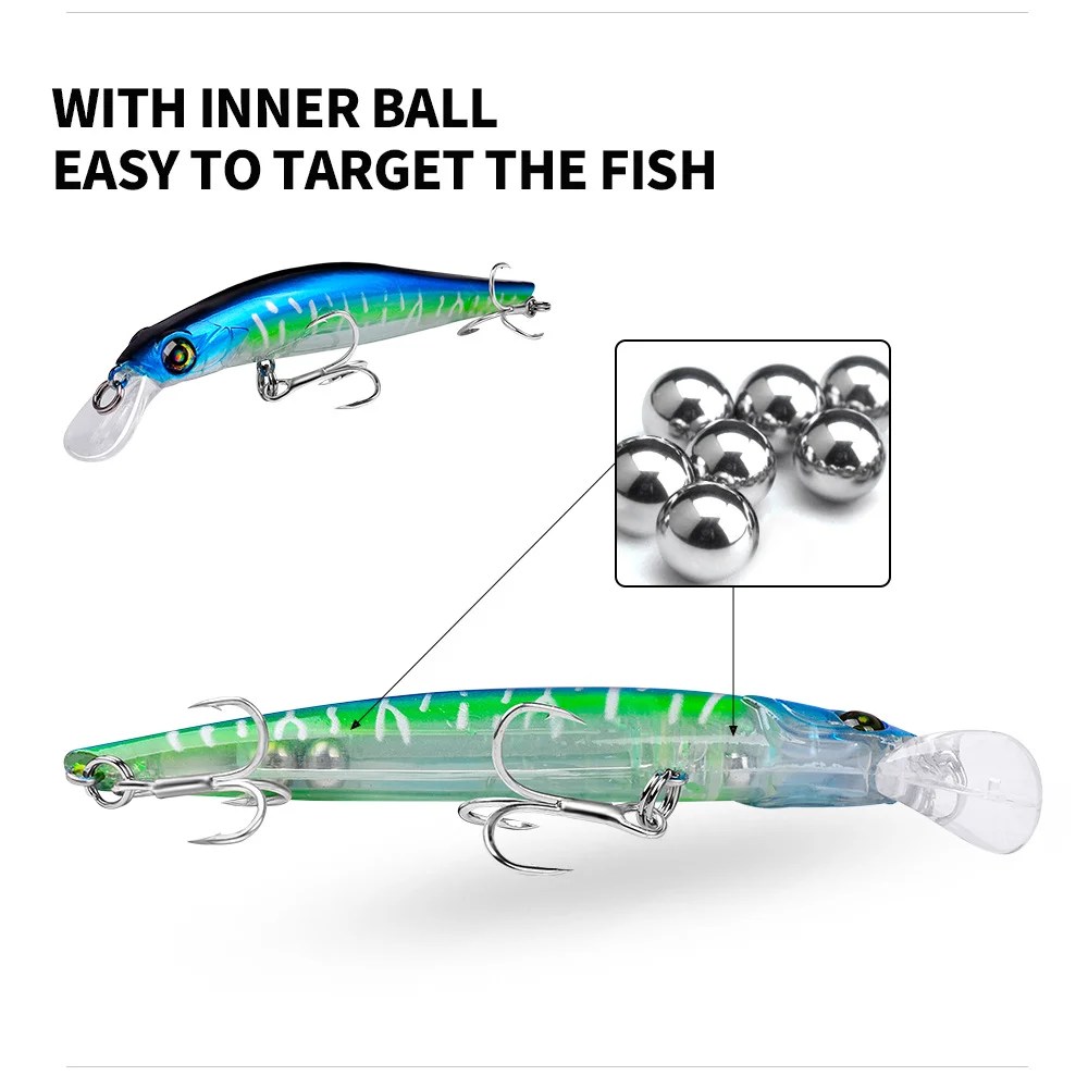 Close-up of inner ball system and green Minnow Lure in action