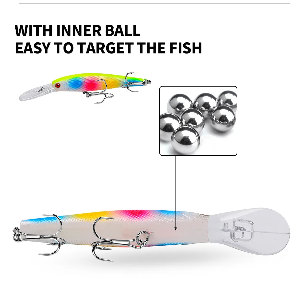 Feature callout showing internal steel balls inside the lure body