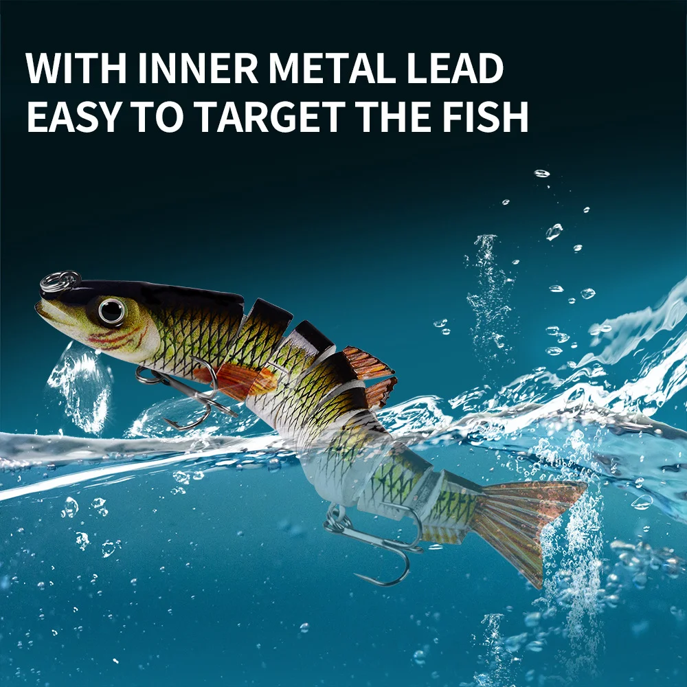Fishing lure with inner metal lead swimming through water to target fish