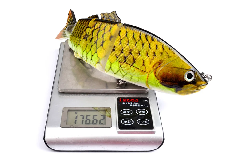 Fishing lure on digital scale displaying weight (17.66g)
