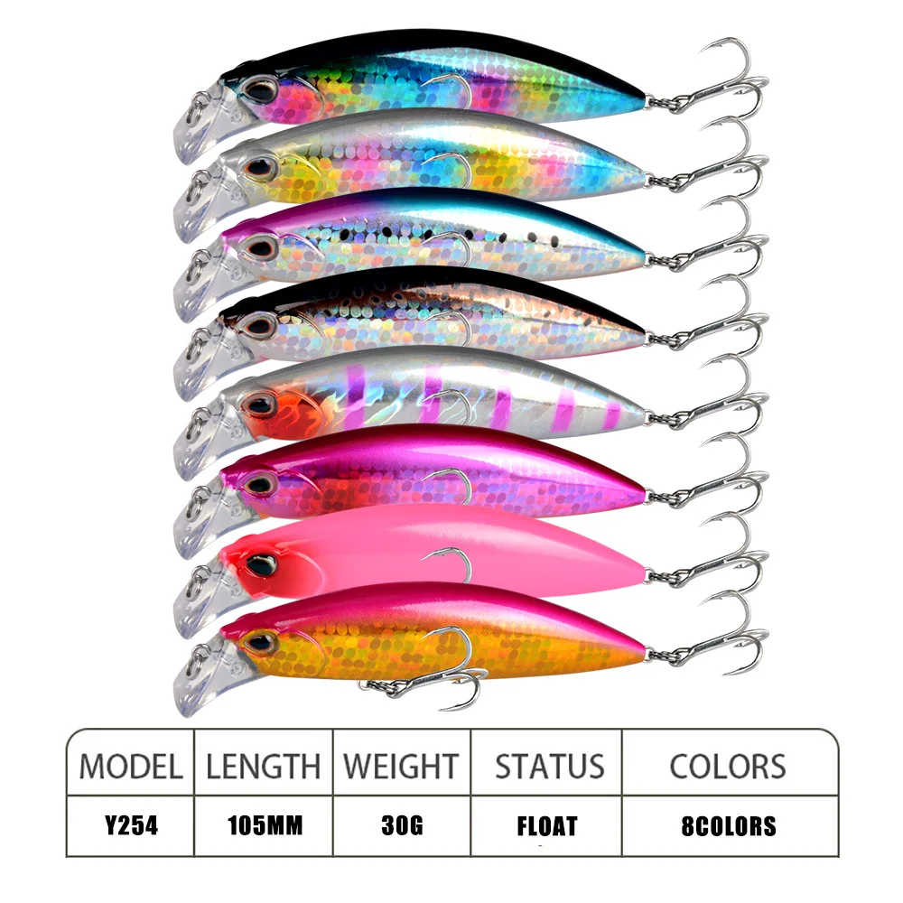 Display of all 10 lure color variants, showing side profiles with lifelike scale patterns and vibrant colors.