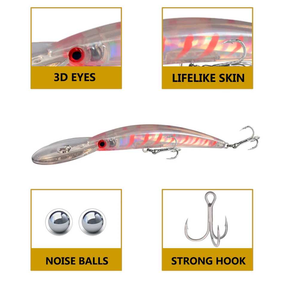 Close-up of LureZ Bolt Fishing Lure showing 3D eyes and strong 6# hooks