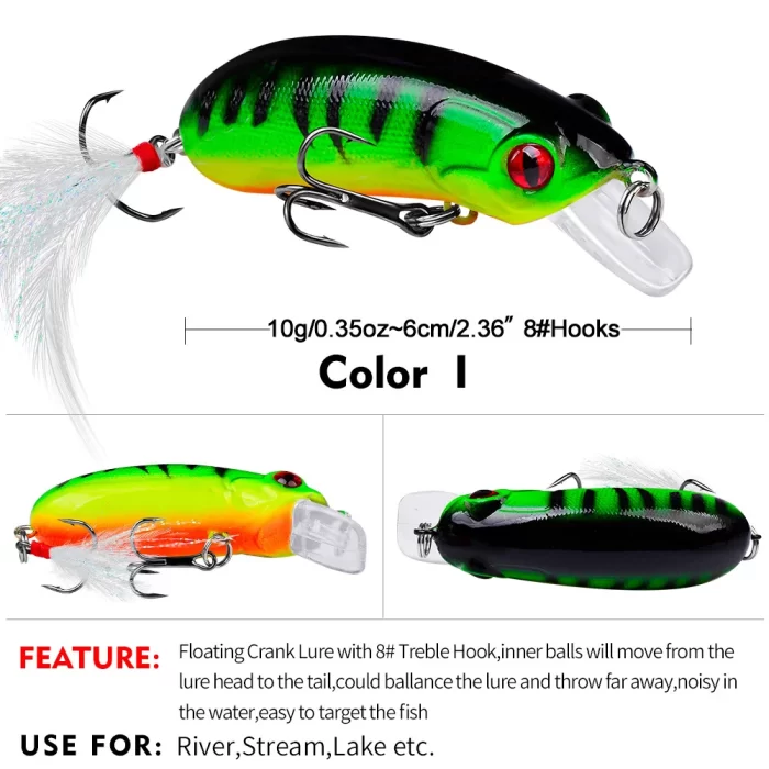 Floating Crankbait Lures with 8# Treble Hook - Colorful Fishing Lures for River, Lake, and Stream - Image 10