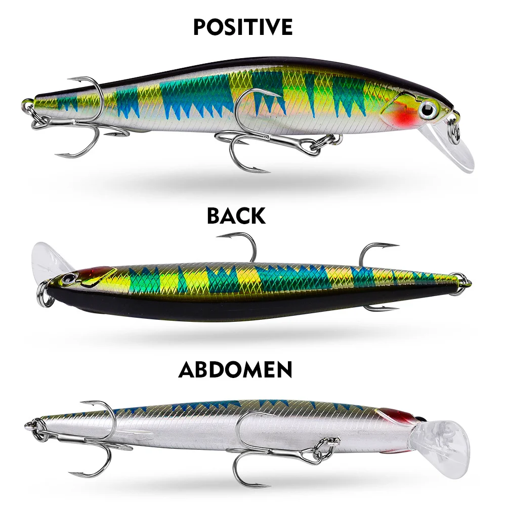 Positive, back, and abdomen views of the main lure highlighting color and shape.