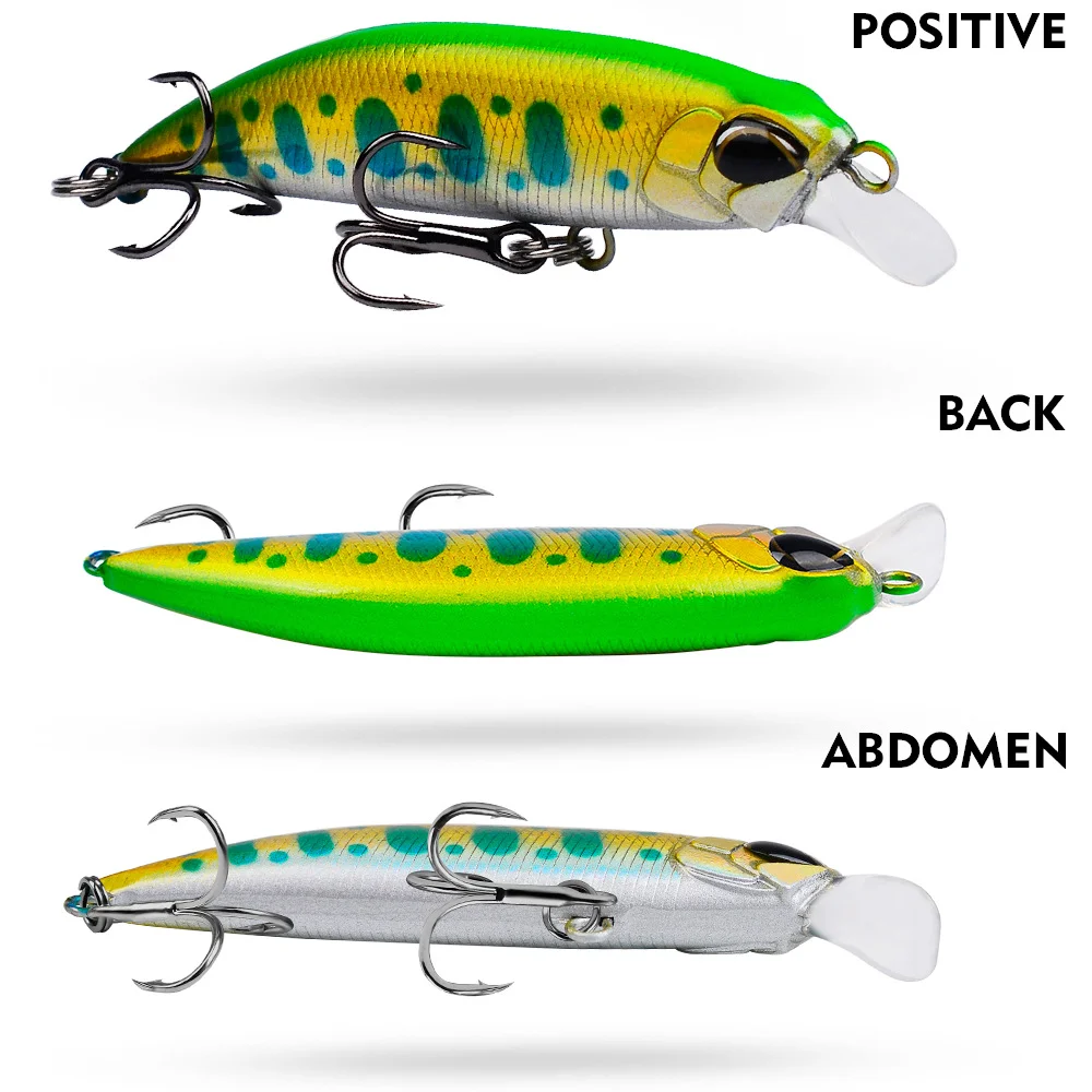 Three views of the fishing lure: front, back, and abdomen views.