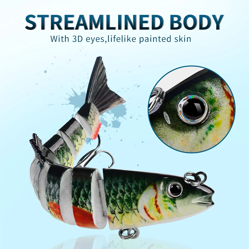 Close-up of swimbait’s 3D eyes and painted skin highlighting streamlined body design