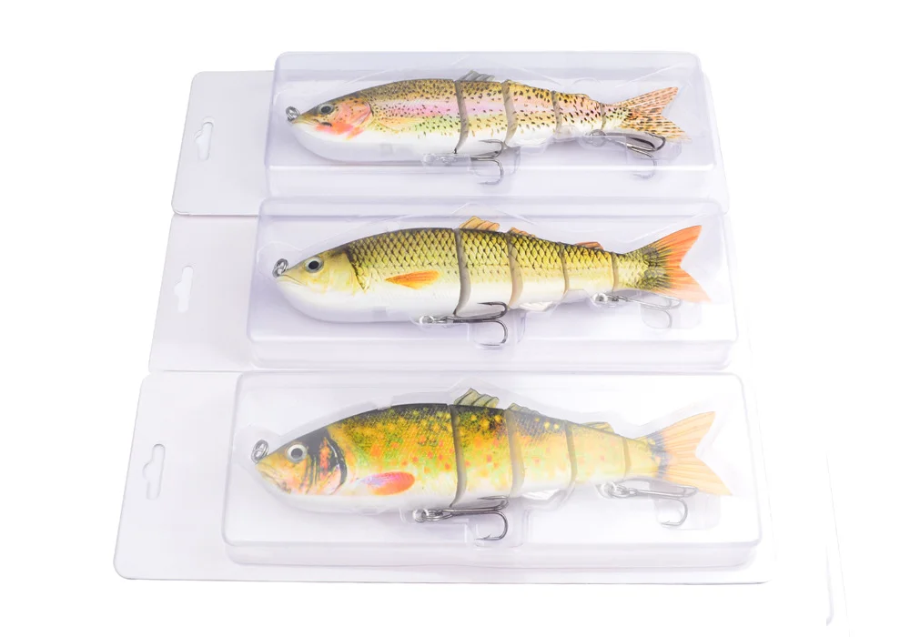 Three-pack of multi-jointed lures in retail blister packaging 