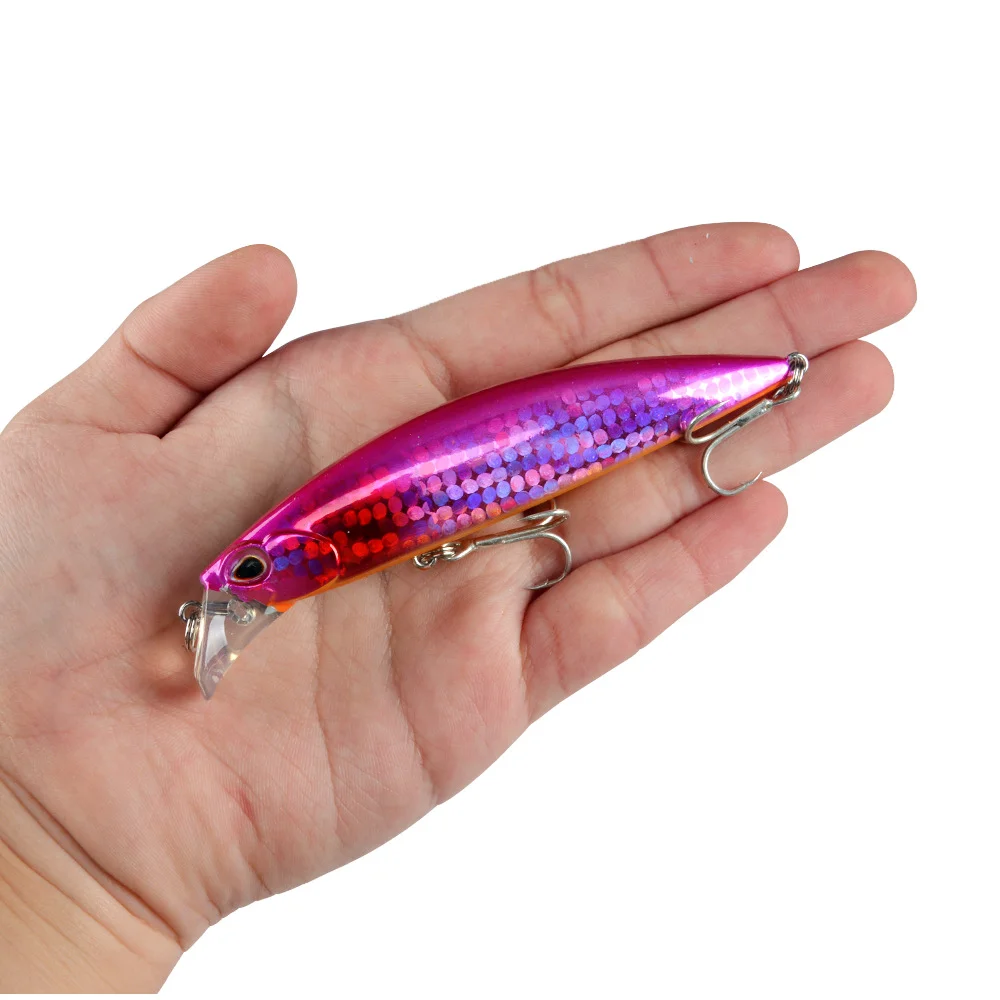  Shiny silver with pink stripe minnow lure, 10.5cm/30g with #6 hooks, perfect for deepwater conditions.