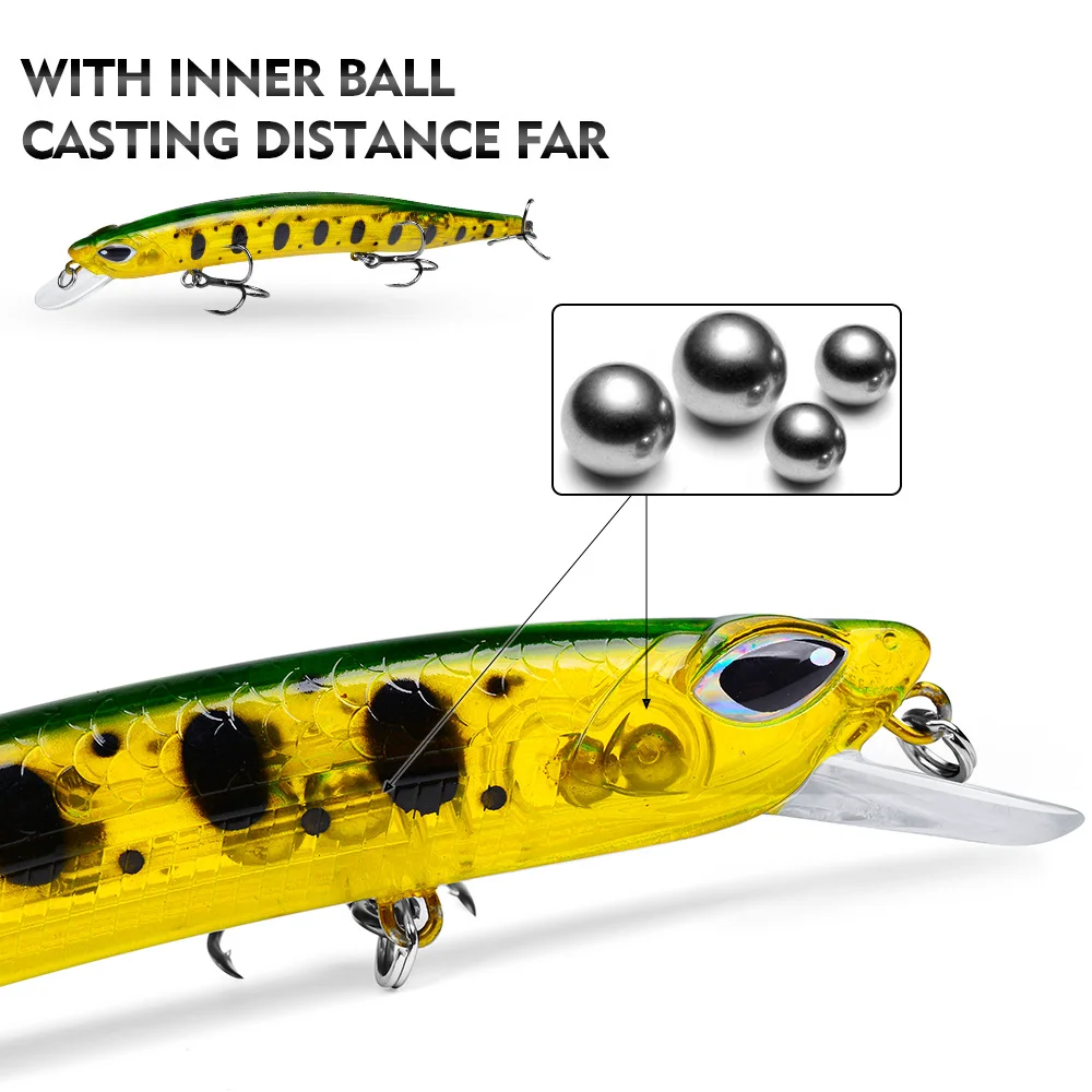 Yellow-black color variant with diagram of internal ball system and text showing casting performance.