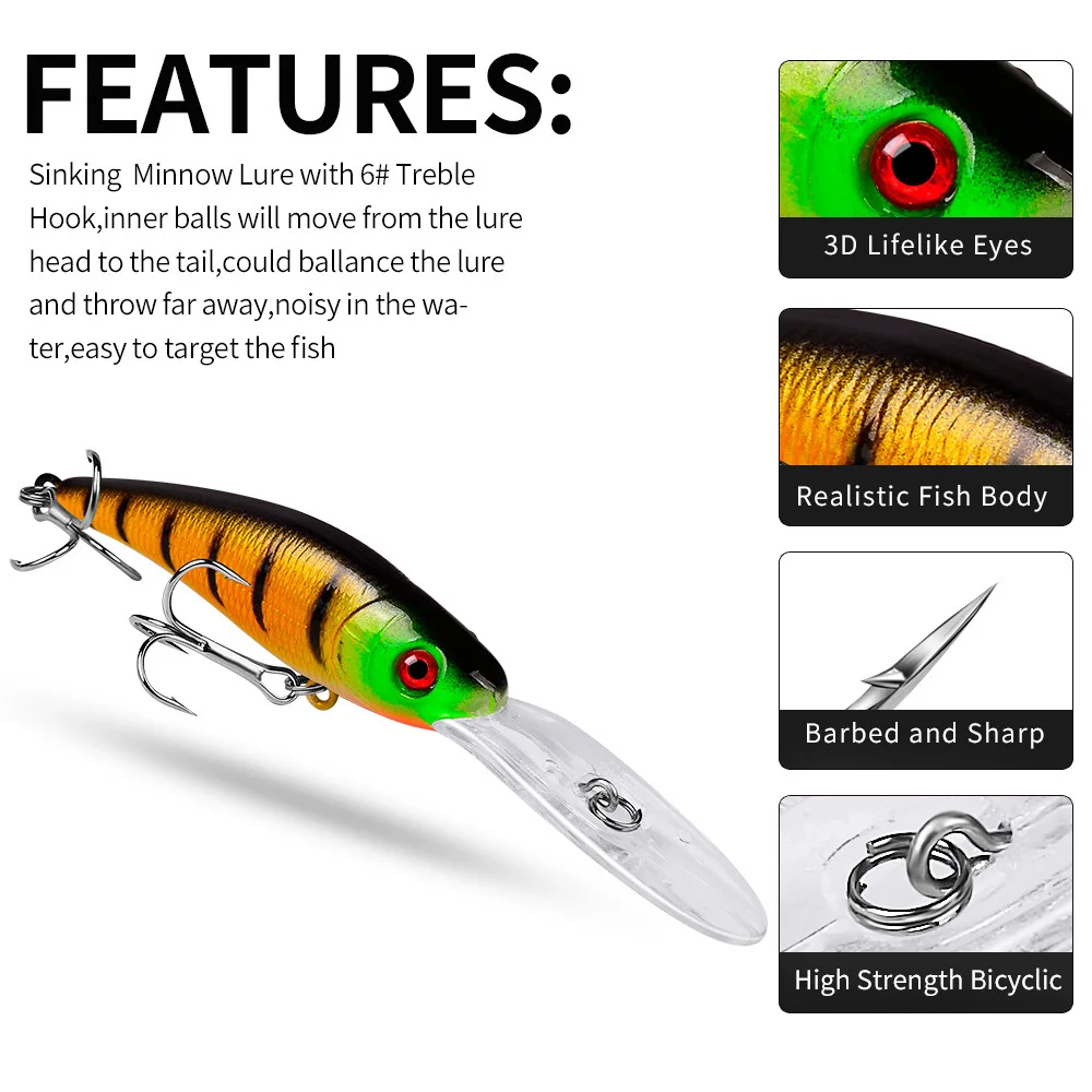 Display of the various color options available for the Minnow Lure, highlighting their effectiveness in different water conditions.