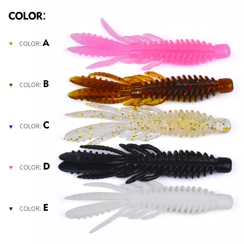 Color chart showing five shrimp lure variants labeled A to E
