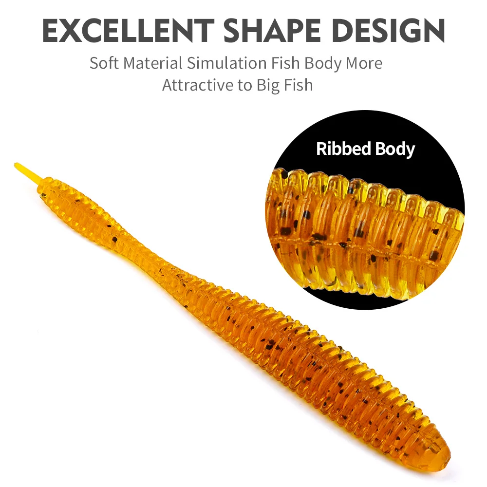 Image of soft bait worms showcasing their excellent shape design.