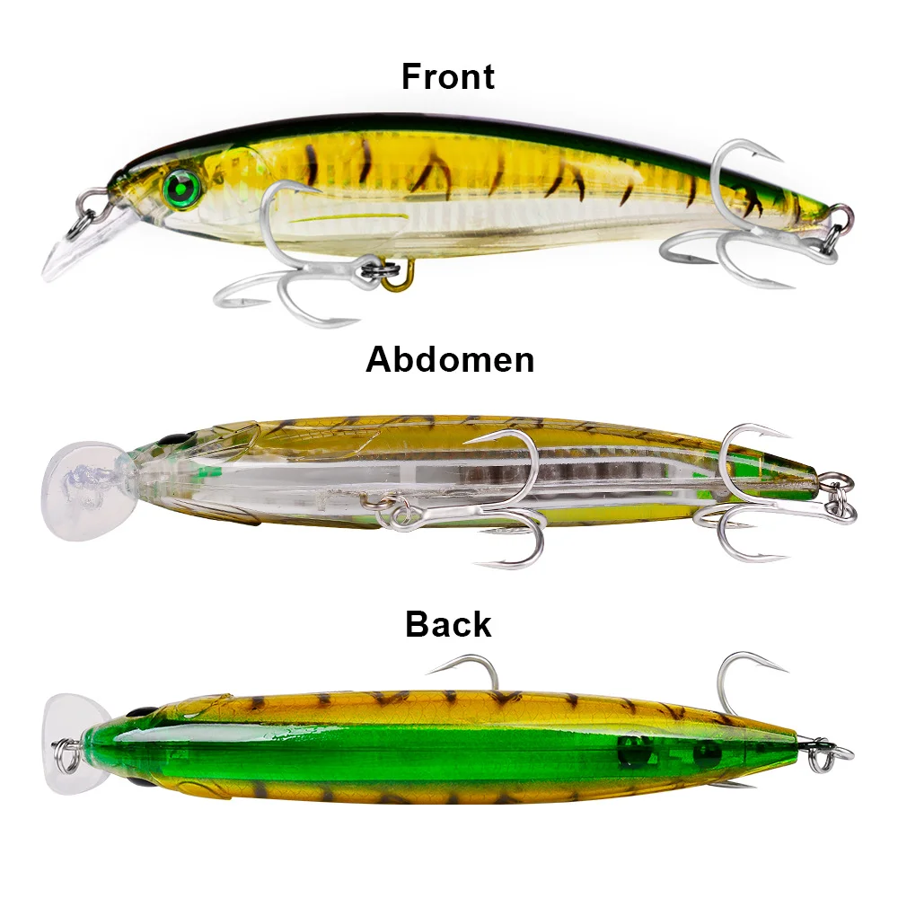 Front view of the minnow lure showcasing its realistic fish head shape and precise lip angle for optimal diving action.