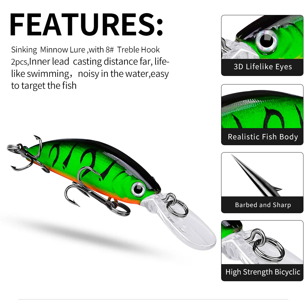 Multiple angles of the minnow lure showing side, top, and bottom views for detailed body shape