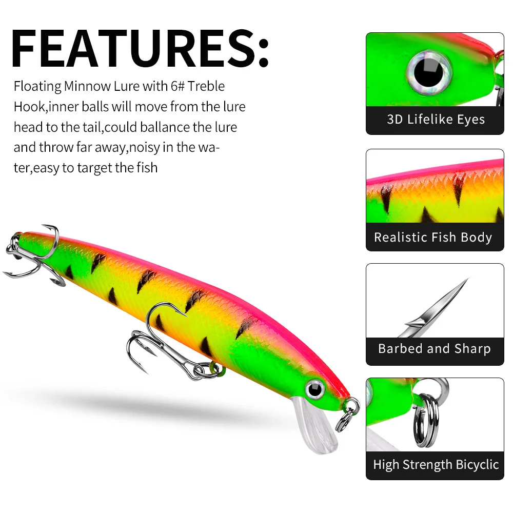 Display of various color options available for the Floating Minnow Lure, emphasizing their effectiveness in different conditions.