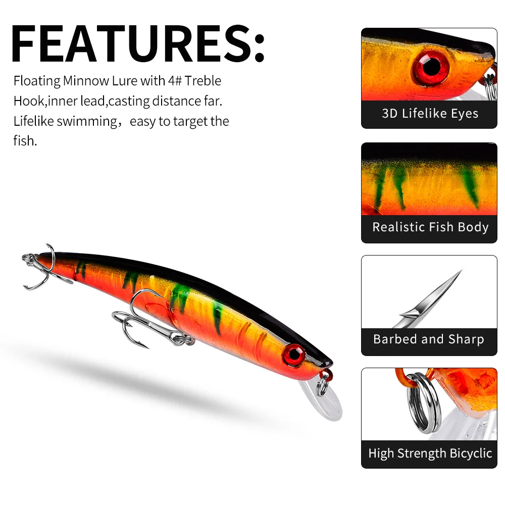Display of various color options available for the Floating Minnow Lure, highlighting their effectiveness in different fishing conditions.