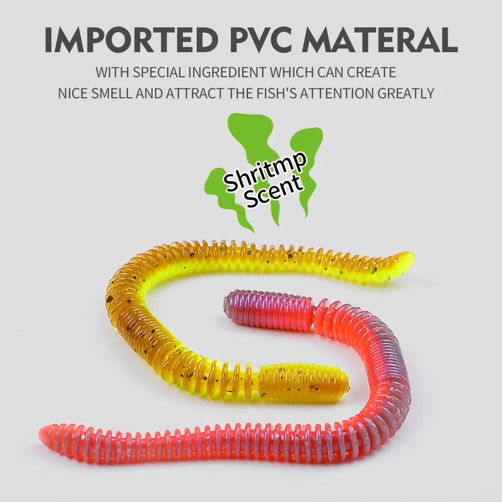 imported pvc materal Hands stretching the worm lure to demonstrate high elasticity and resilience