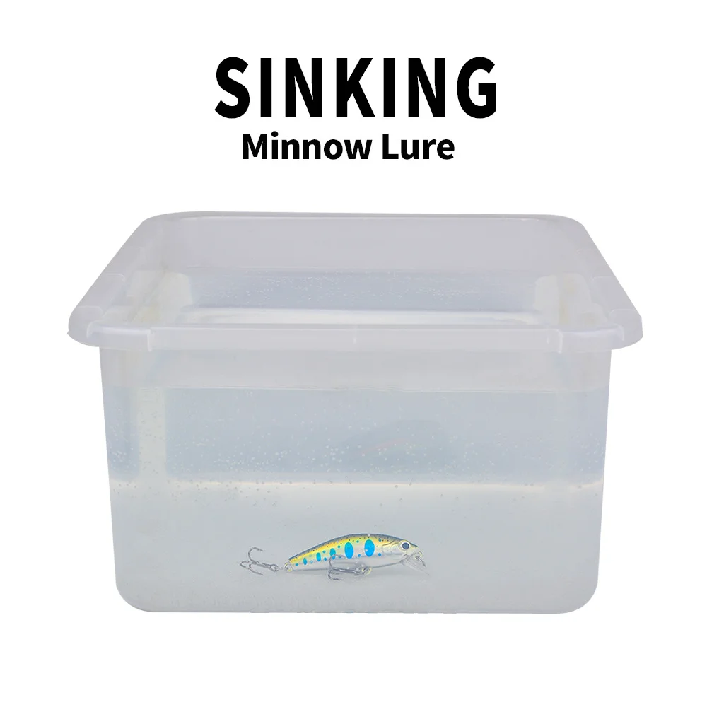 sunken minnow bait submerged in a transparent container, showing a realistic sinking