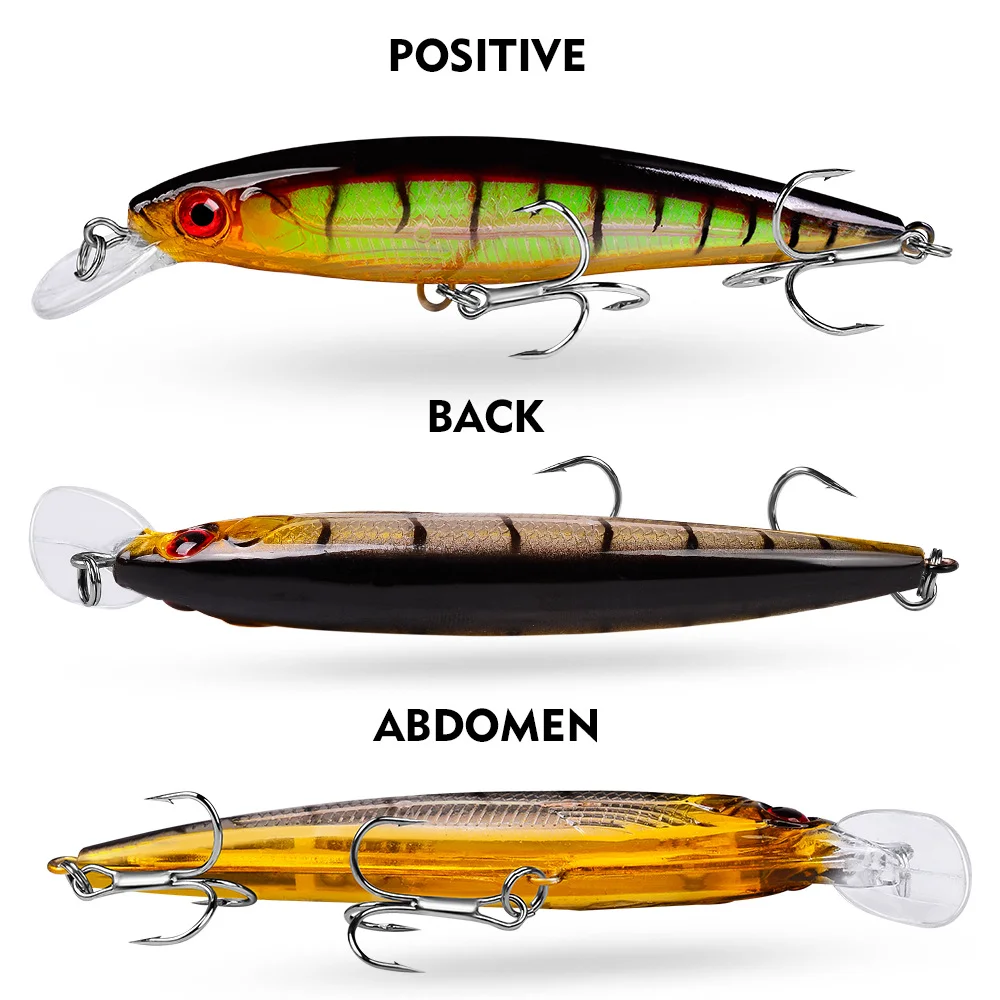 Display images of catfish bait from three angles: side (front), back, and abdomen. This bait features realistic fish scale design, sharp high-frequency hooks, and vibrant color patterns, which can maximize the attraction of fish.