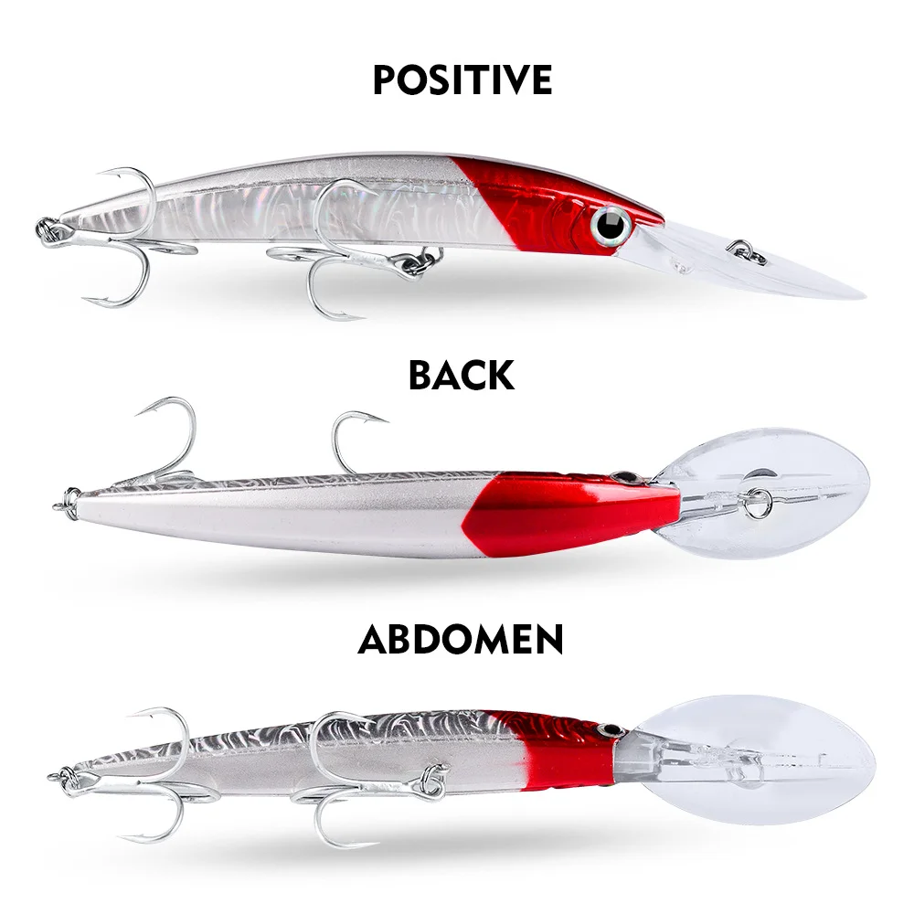 Side view of silver minnow lure with red head section