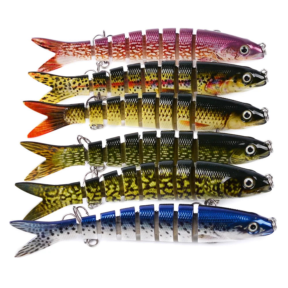 Set of colorful multi-jointed fishing lures with realistic fish patterns