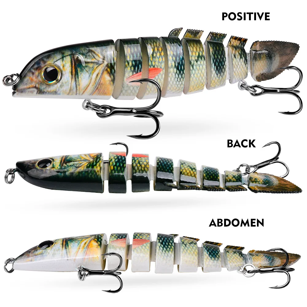 Side-by-side view of lure from top, bottom, and side showing detailed finish and joints