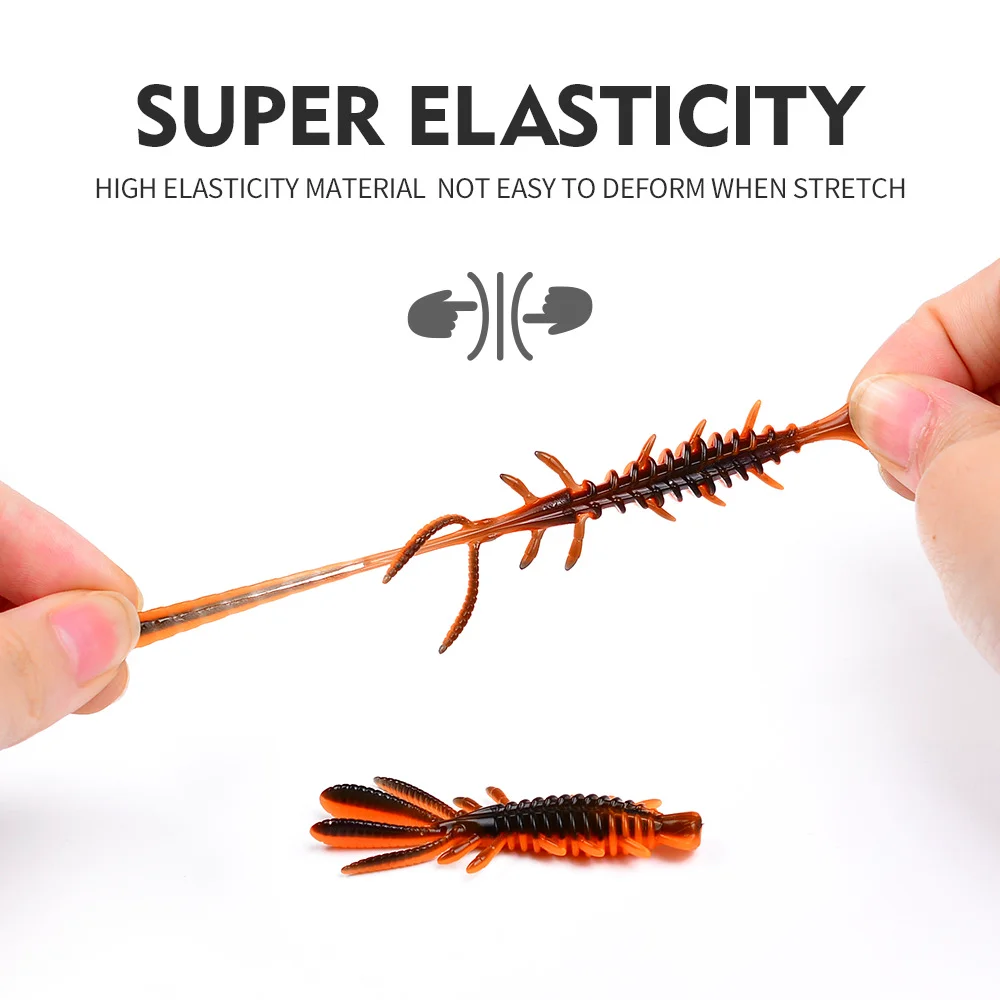 Close-up of the floating shrimp lure showcasing elasticity