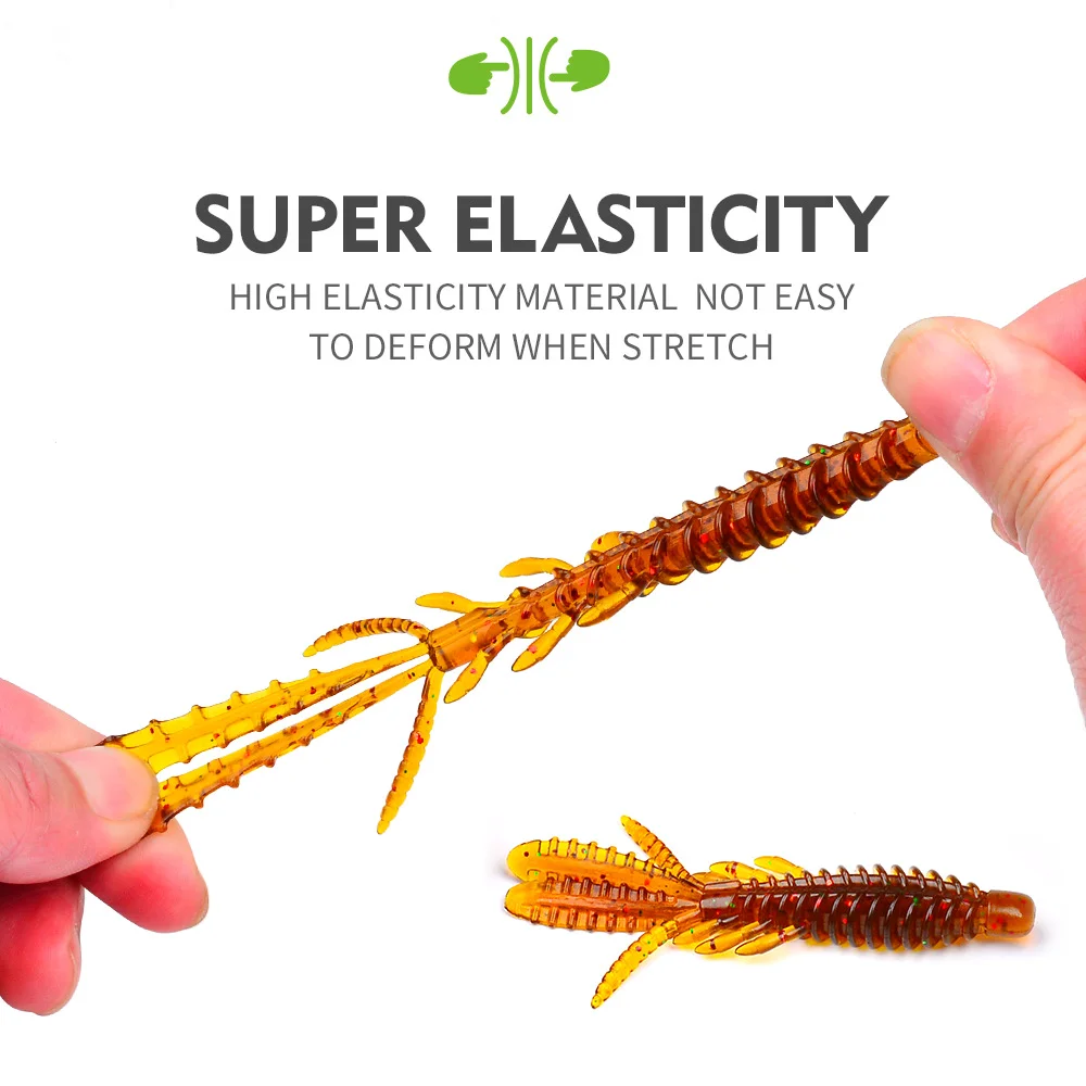 Demonstration of soft lure being stretched to show high elasticity