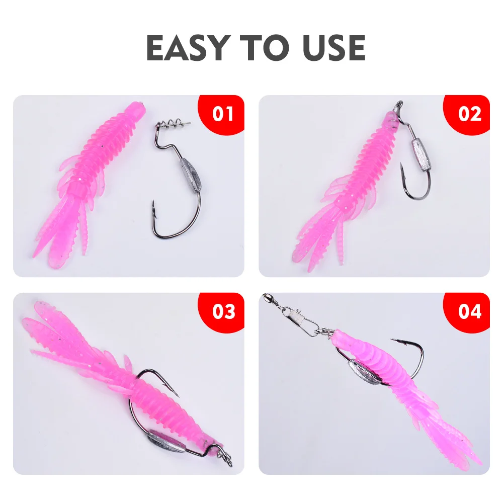 Step-by-step hook rigging instructions for shrimp soft lure