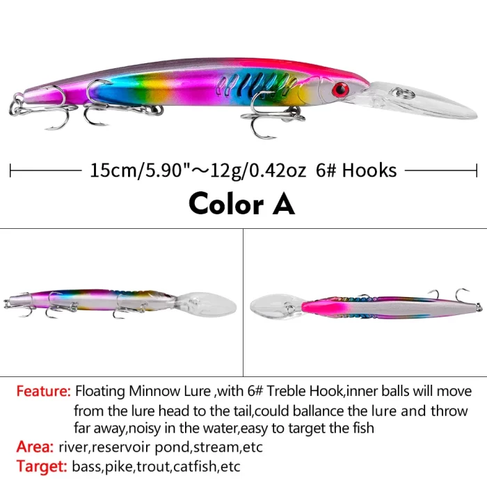 LureBolt Long Lip Minnow Lure Bait Deep Diving Lifelike Hard Fishing Lures for Freshwater - Image 2