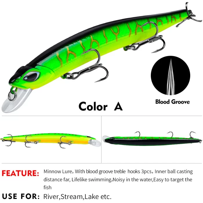 LureBolt Slim Minnow Lure Bait Lifelike Blood Groove Hook Hard Fishing Lures for Freshwater and Saltwater - Image 2