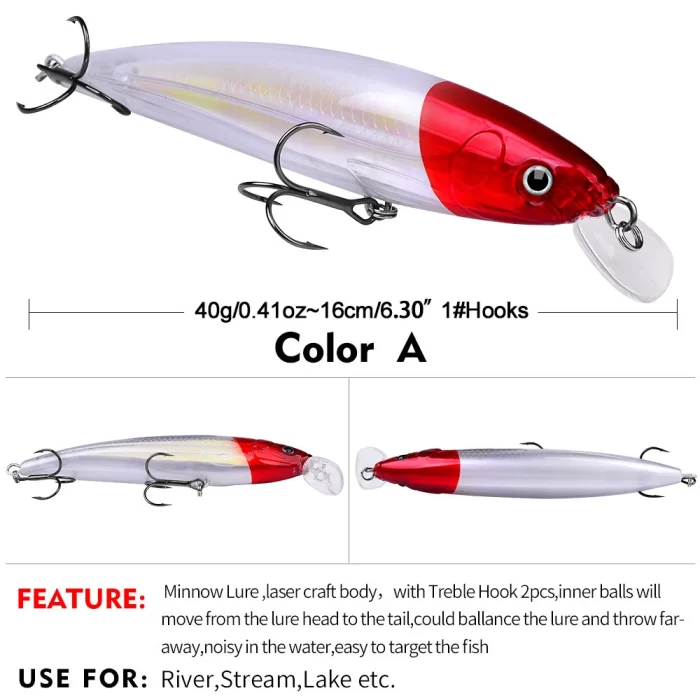 LureBolt Floating Minnow Fishing Lure - Realistic Hard Bait with Treble Hooks for Bass, Pike & More - Image 2