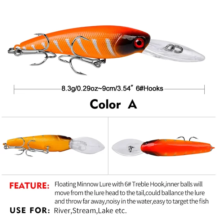 LureBolt Big Mouth Minnow Lure Deep Diving Colorful Hard Bait for Freshwater and Saltwater Fishing - Image 2