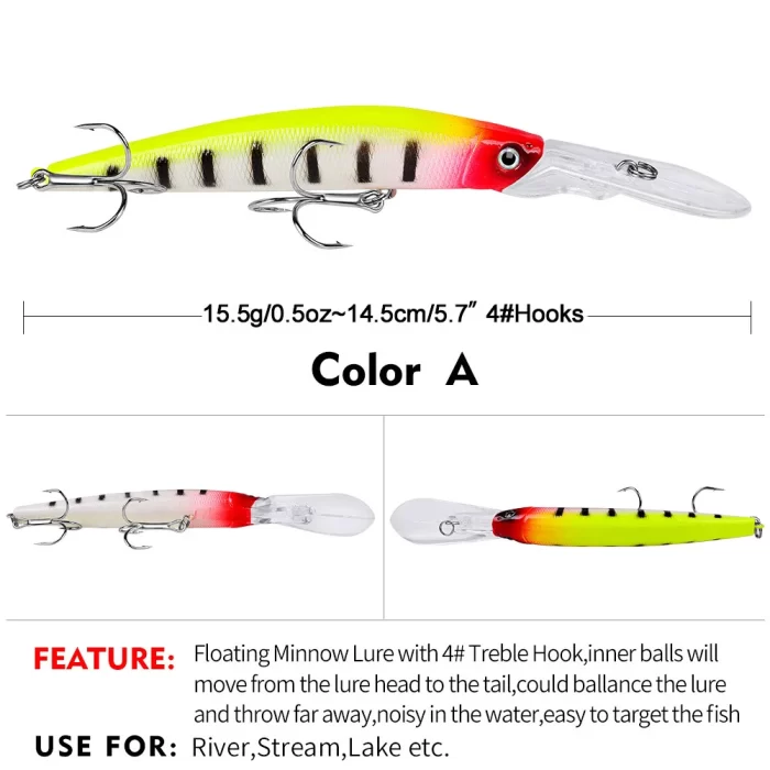 LureBolt Deep Diving Minnow Lure Lifelike Bright Color Long Casting Hard Bait for Freshwater and Saltwater - Image 2