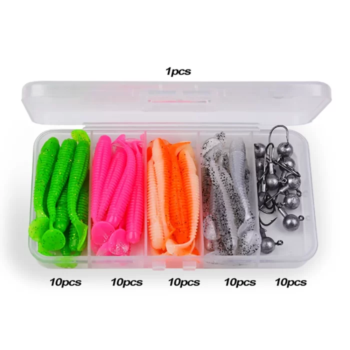 LureBolt Soft Lures and Fishing Hooks Set, 40 Soft Lures & 10 Hooks for Freshwater Fishing | 51pcs - Image 2