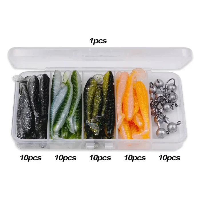 Soft Plastic Lure and Hook Kit - 51 Pieces with Storage Box, Ideal Fishing Gear Accessories - Image 2