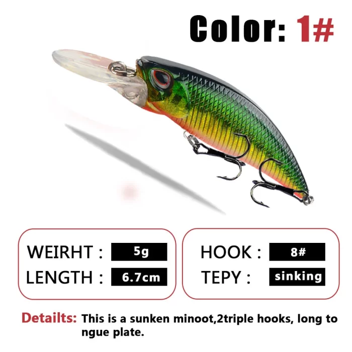 Compact Diving Lure | Triple Hook Design for Bass Fishing Efficiency - Image 2