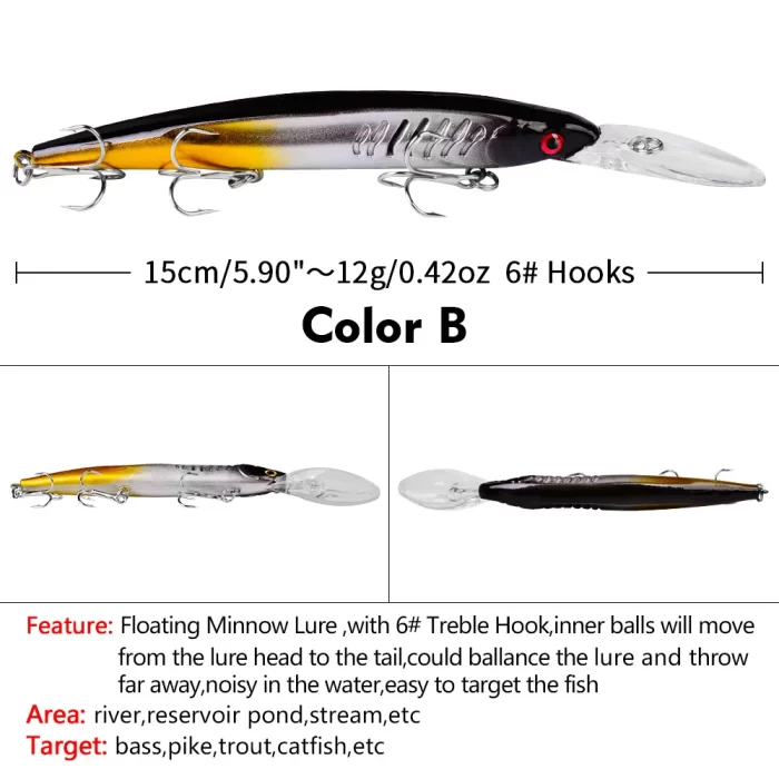 LureBolt Long Lip Minnow Lure Bait Deep Diving Lifelike Hard Fishing Lures for Freshwater - Image 3