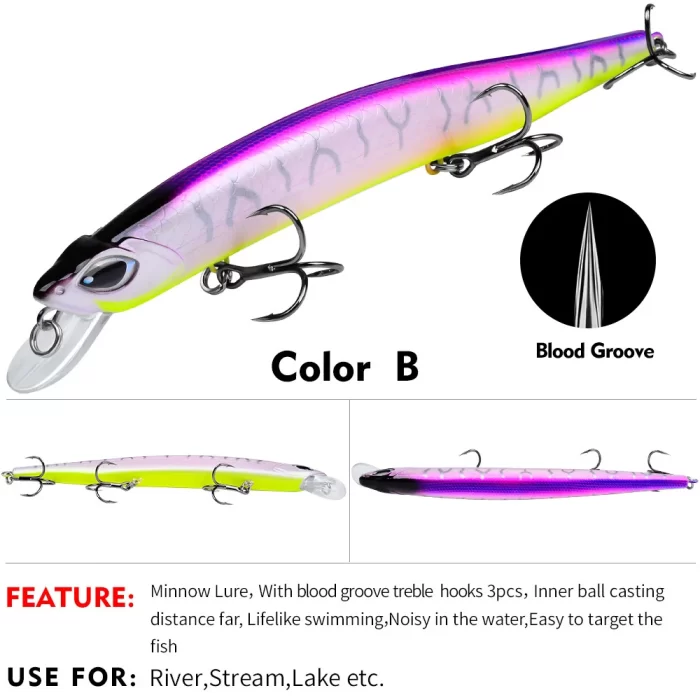 LureBolt Slim Minnow Lure Bait Lifelike Blood Groove Hook Hard Fishing Lures for Freshwater and Saltwater - Image 3