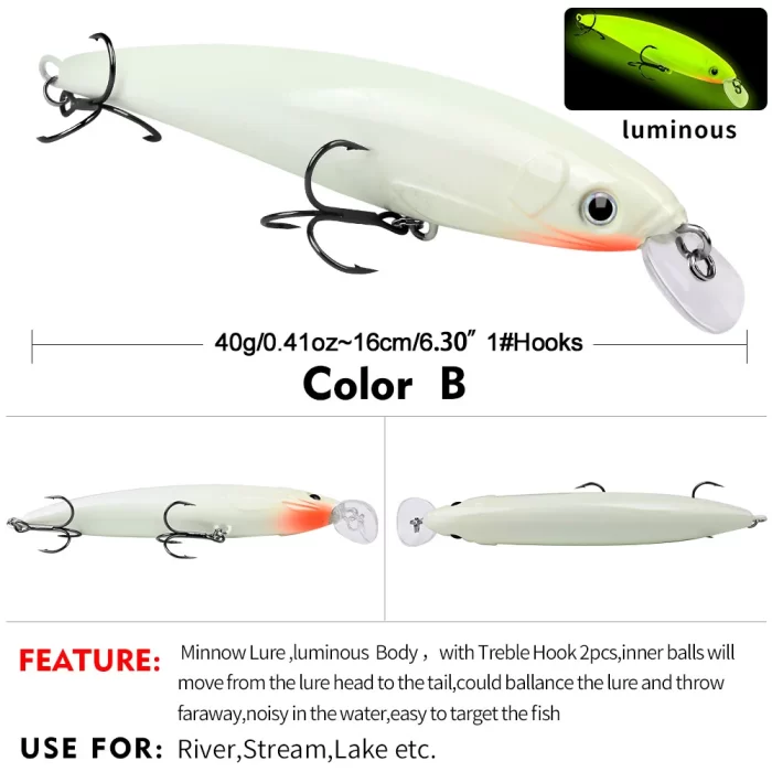 LureBolt Floating Minnow Fishing Lure - Realistic Hard Bait with Treble Hooks for Bass, Pike & More - Image 3