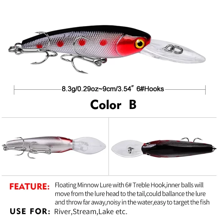 LureBolt Big Mouth Minnow Lure Deep Diving Colorful Hard Bait for Freshwater and Saltwater Fishing - Image 3