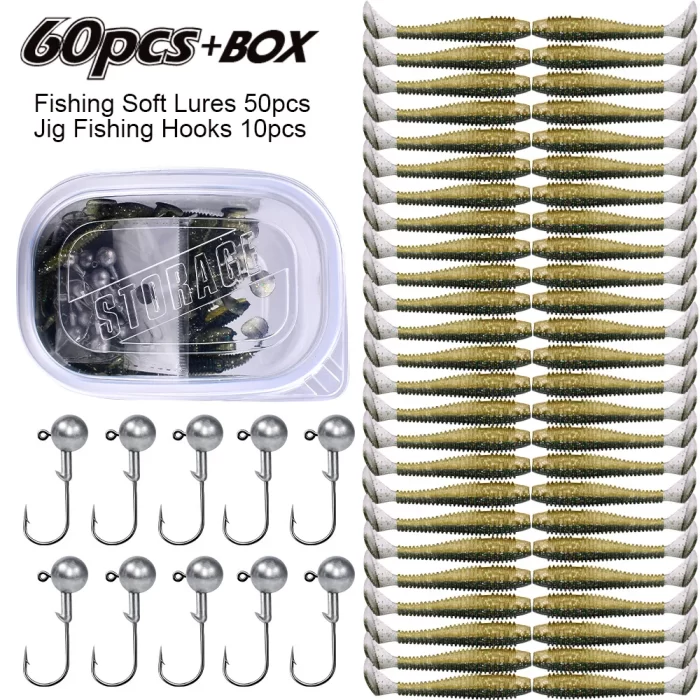 Soft Plastic Lure and Hook Kit - 60 Pieces with Storage Box, Perfect Fishing Gear Accessories - Image 4
