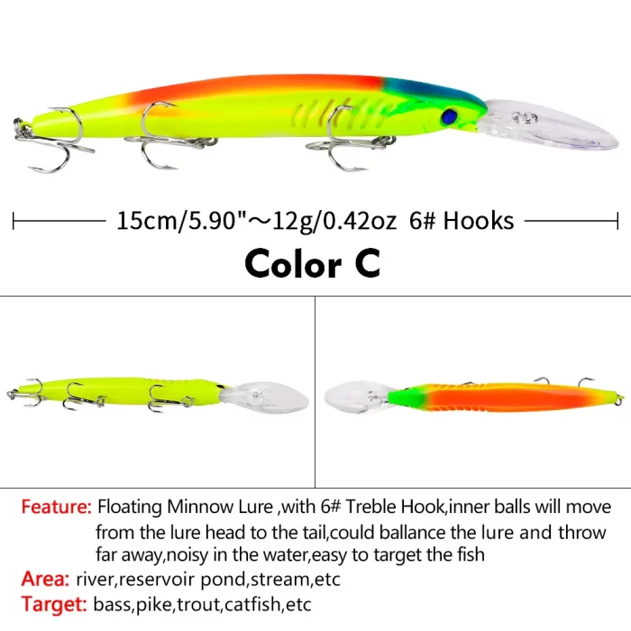 LureBolt Long Lip Minnow Lure Bait Deep Diving Lifelike Hard Fishing Lures for Freshwater - Image 4